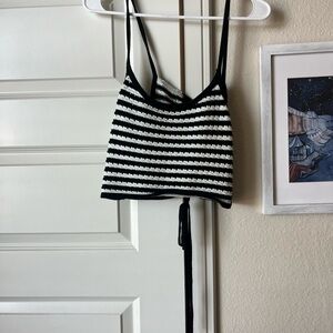 Striped Black and White Women's Crochet Crop Top